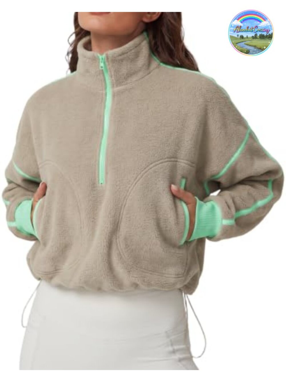 Women's Half Zip Fleece Pullover Cropped Sherpa Sweatshirt Winter Cozy Top